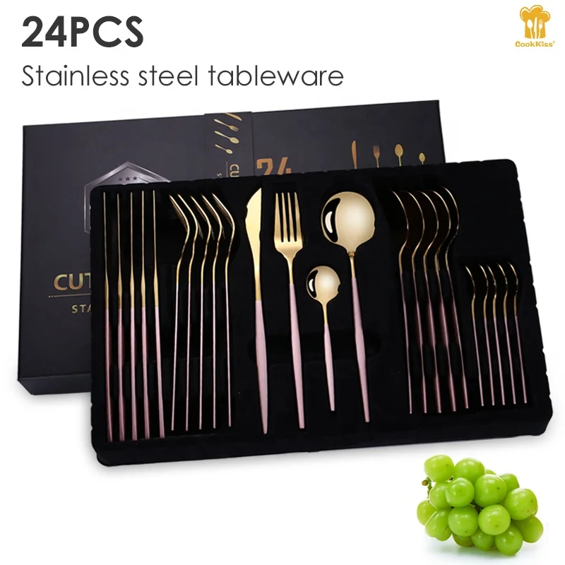 Stainless Steel Luxury Reusable Silver Gold Restaurant Kitchen Wedding Spoons and Forks Knife Cutlery Flatware Sets Wholesale