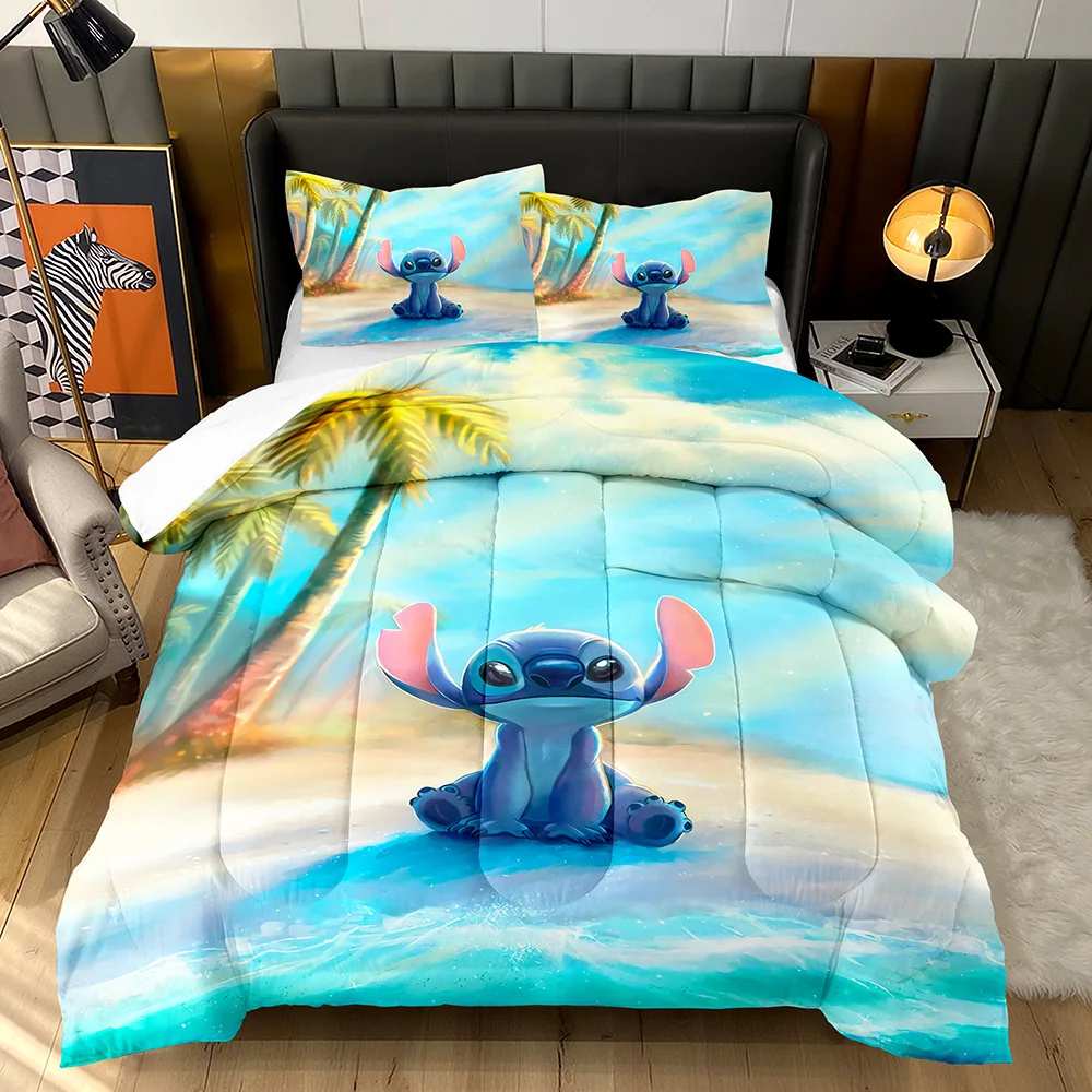 Cartoon 3D little monster Stitch starry sky printed quilt suitable for teenagers fluffy comforter set