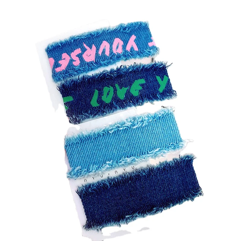 Summer Denim Shredded Bangs Hair Accessories Girls Fashion Handmade Fabric BB Clip Blue Denim Hair Clips For Women