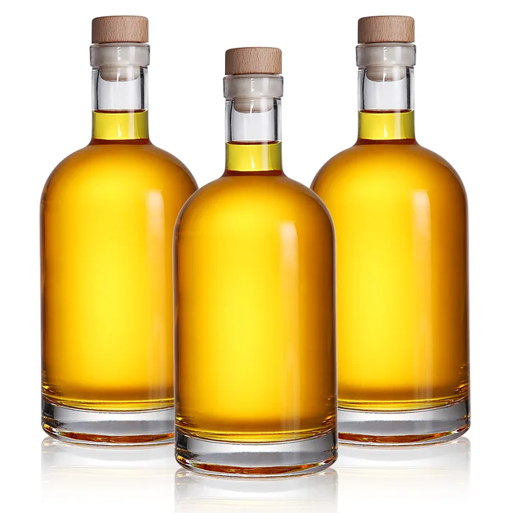 AIHPO3 оптовая продажа изготовленная на заказ прозрачная круглая классическая пустая бутылка для бренди Джина рома водки текилы ликера стеклянная с пробкой