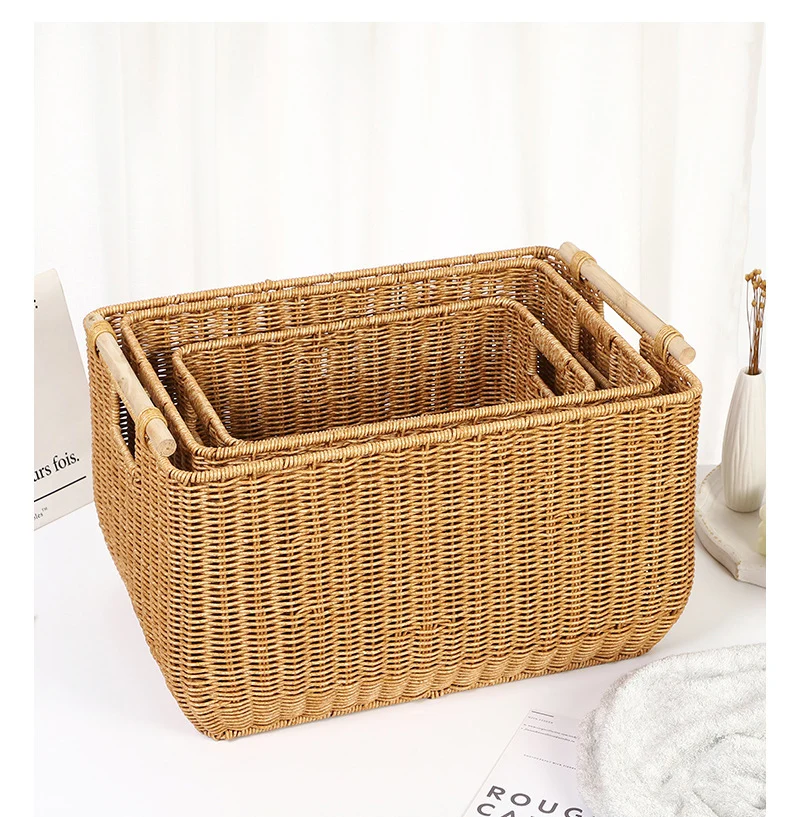 Handicraft Eco-Friendly Domestic Organized Wicker Baskets for Organization Seagrass Plastic PP Rattan Storage Basket Set