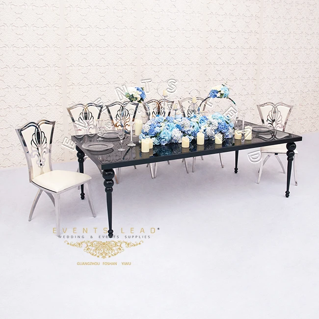 Modern Three Balls Legs Minimail Rectangle Hotel Dining Table Black For Wedding Party