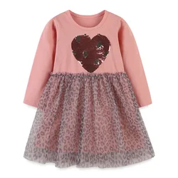 breathable new design sequins Love pattern girls cotton frock long dresses