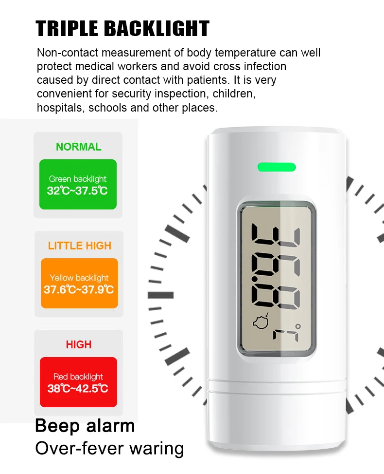 Kangfu Medical COCET Waterproof Automatic Alarm Led Display Non Contact Fever Forehead Digital Infrared Thermometer