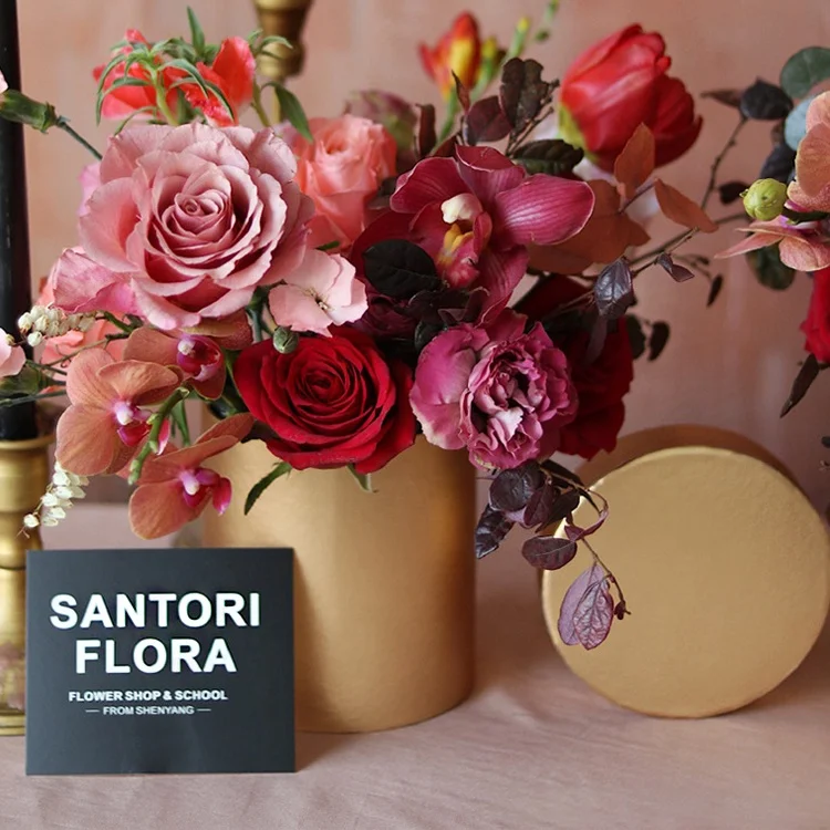 Custom gold foil cardboard round tube box Wholesale cheap paper cylinder flower boxes