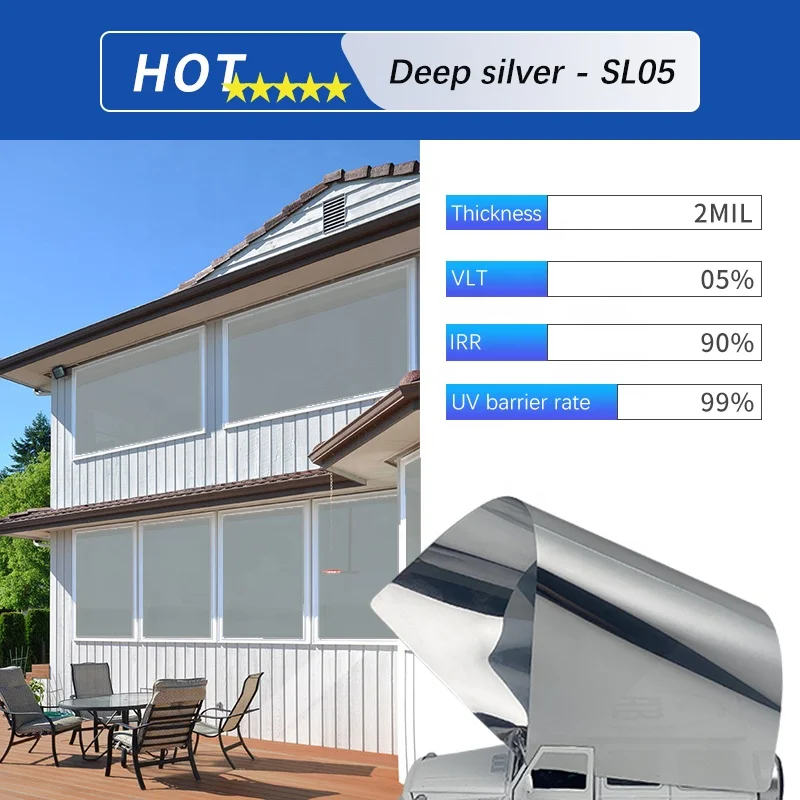 SL05 Self-adhesive Building Window Glass Tint Film Solar Window Film Silver VLT5% Building Window Tint Film