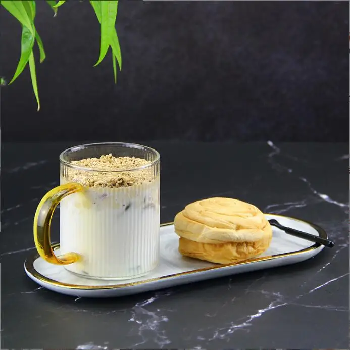Прозрачная Стеклянная Кружка с желтой ручкой для питья кофе/молока/чая/воды