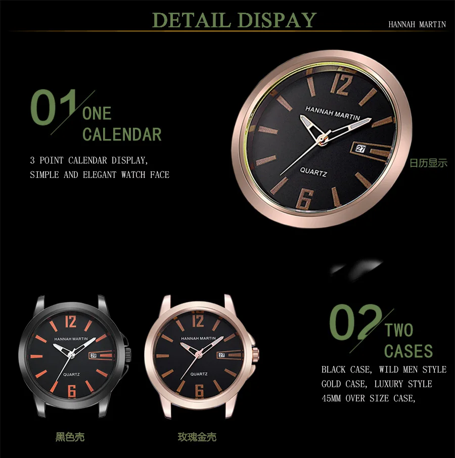 HANNAH MARTIN WATCH FACTORY OEM Stock Supply Business Leather Strap Anti-magnetic Simple Fashion Private Label Quartz Watch Men