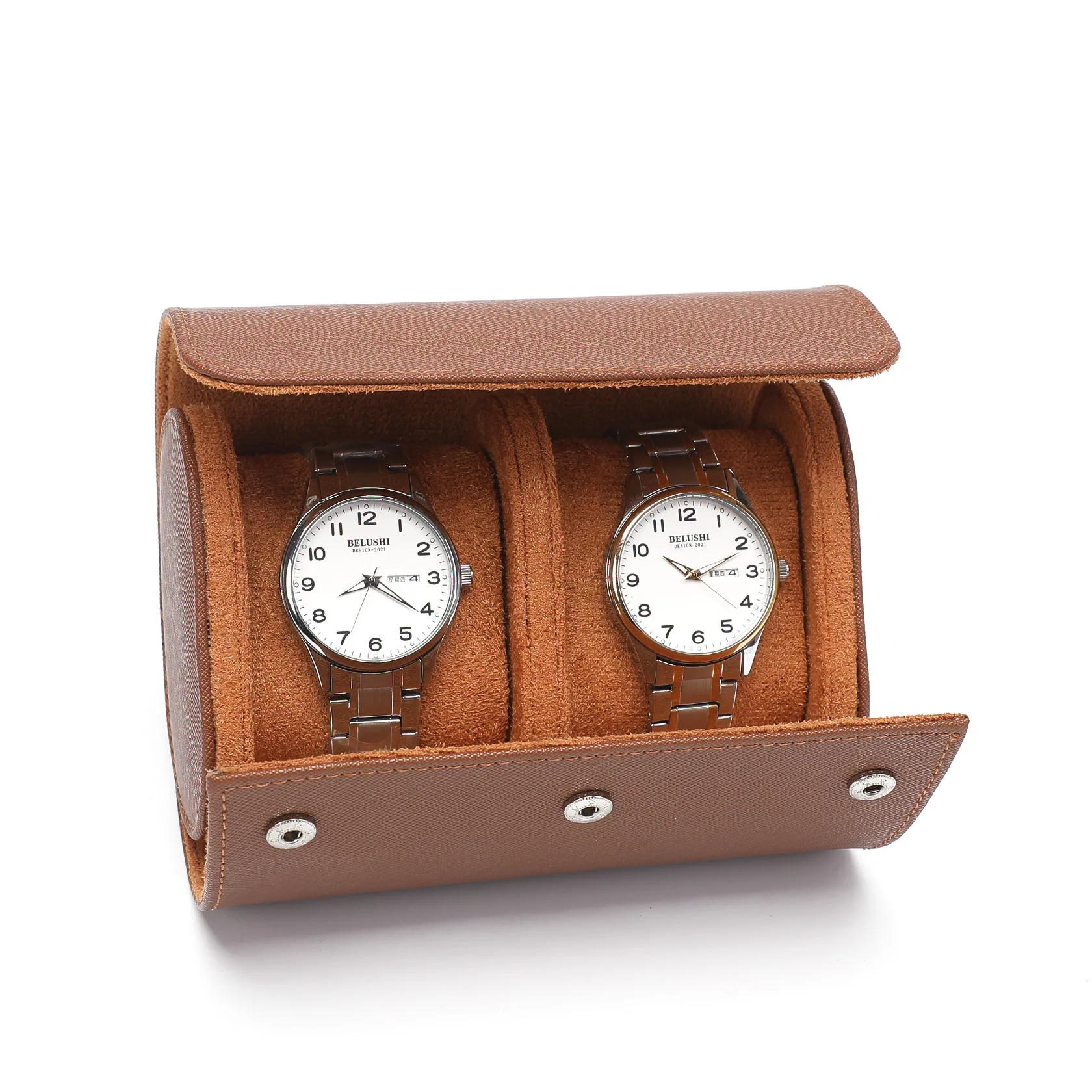 Custom Logo Travel Black Cover for Watch Leather Caja Para Reloj Portable Luxury Brown PU Watch Box Packaging Watch Roll Case