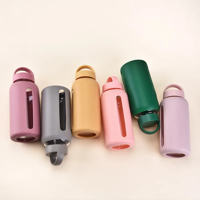 800ml High Borosilicate Running Sport Water Bottles Wide Mouth Glass Drinkware Glass Bottle With Silicone Sleeve Cover