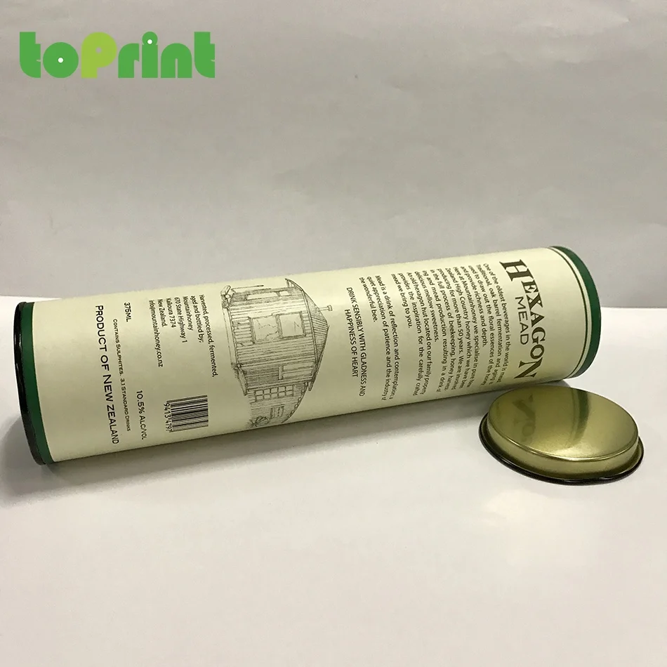 Custom Logo Luxury Whiskey Wine Bottle Packaging Cardboard Cylinder Gift Empty Paper Boxes With Metal Lid