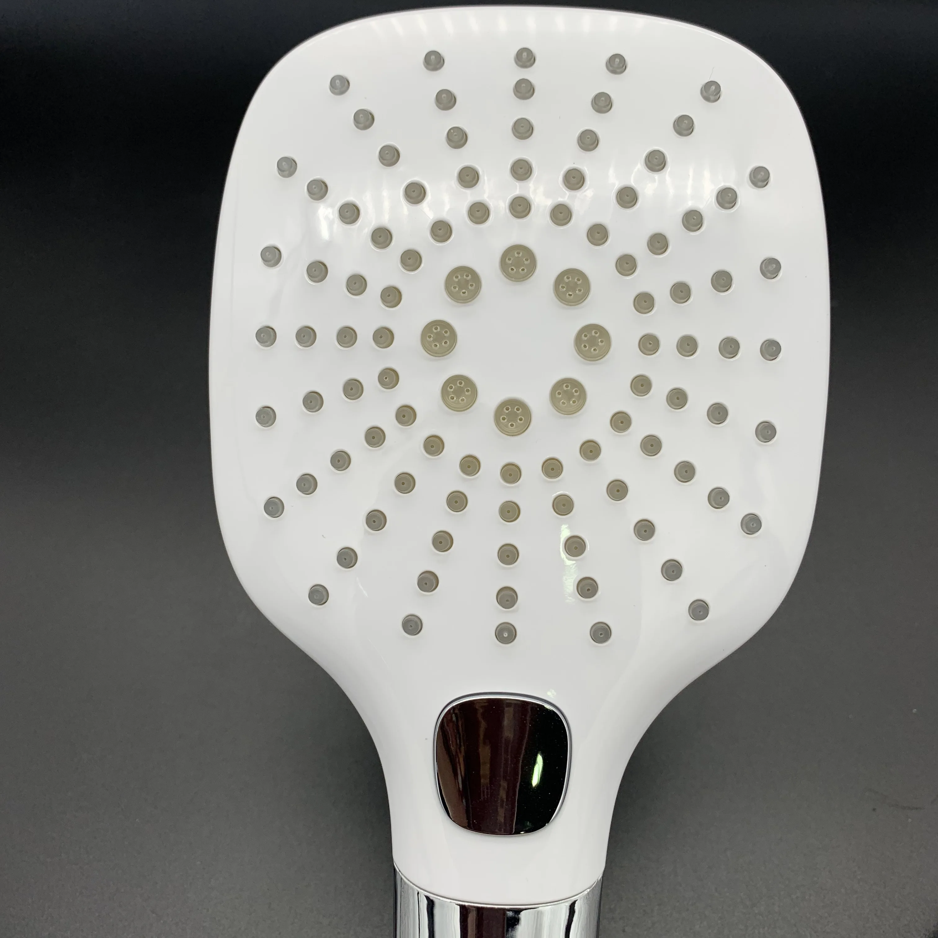 Plastic 3-Jet Large Face Bath Black Button Switch Rain Held Hand Shower With Silicon Nozzle