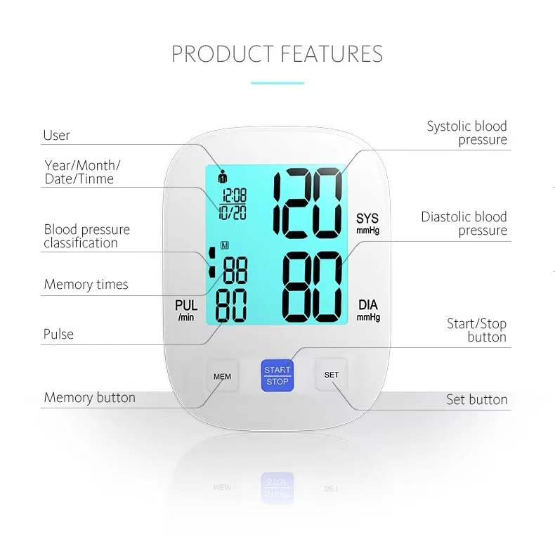 2023 Best Selling High Blood Pressure Monitor Professional Household Upper Arm Automatic Digital Blood Pressure Monitor