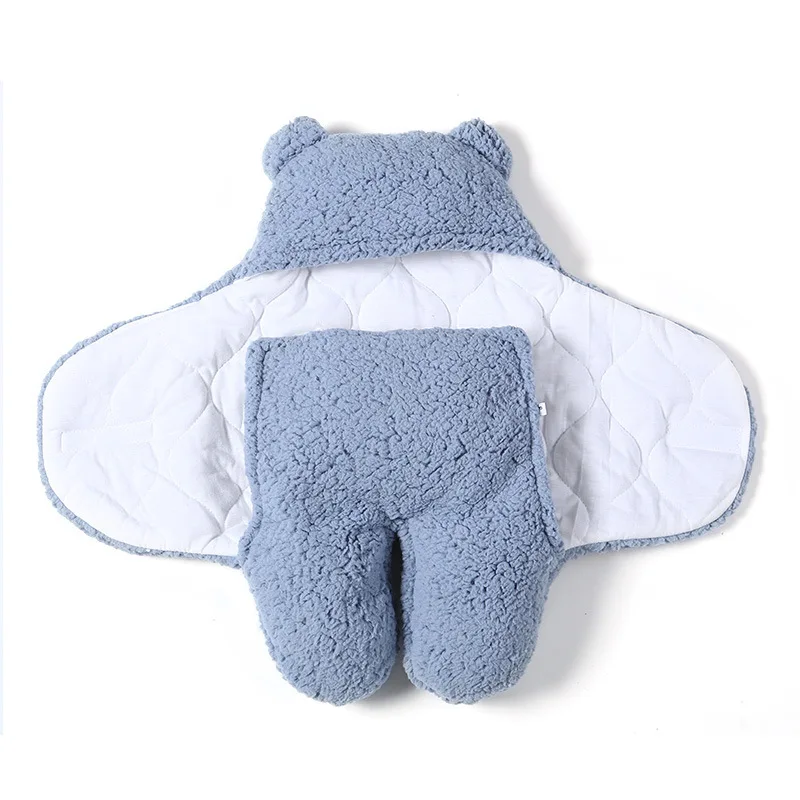Infant Soft Plush Sleeping Bag Newborn Anti Startle Quilt Blanket Baby Wrap Windproof Hooded Bear 0-9 Months Baby Sleeping Bags