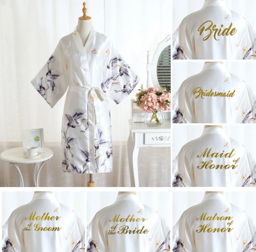 Custom the satin silk crane xia sleeves brides bridesmaid  robe