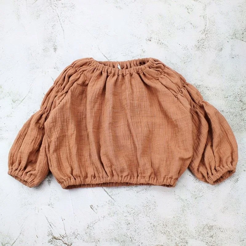 
Orgainc muslin cotton girl top oversized hot sale Lantern sleeve baby Blouse 