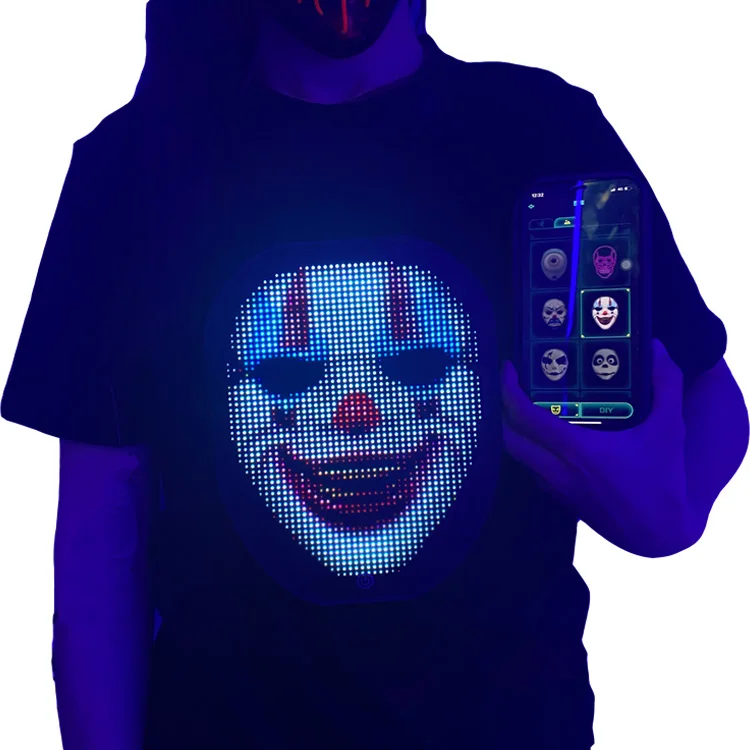 Pretty cool app led t shirt with programmable shining led light up t-shirts for halloween Masquerade Party