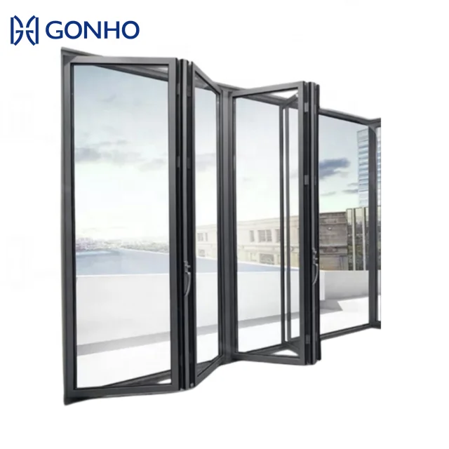 GONHO Aluminium Accordion Door With Screen New Modern Hotel Restaurant Gate Door Aluminum Folding Door