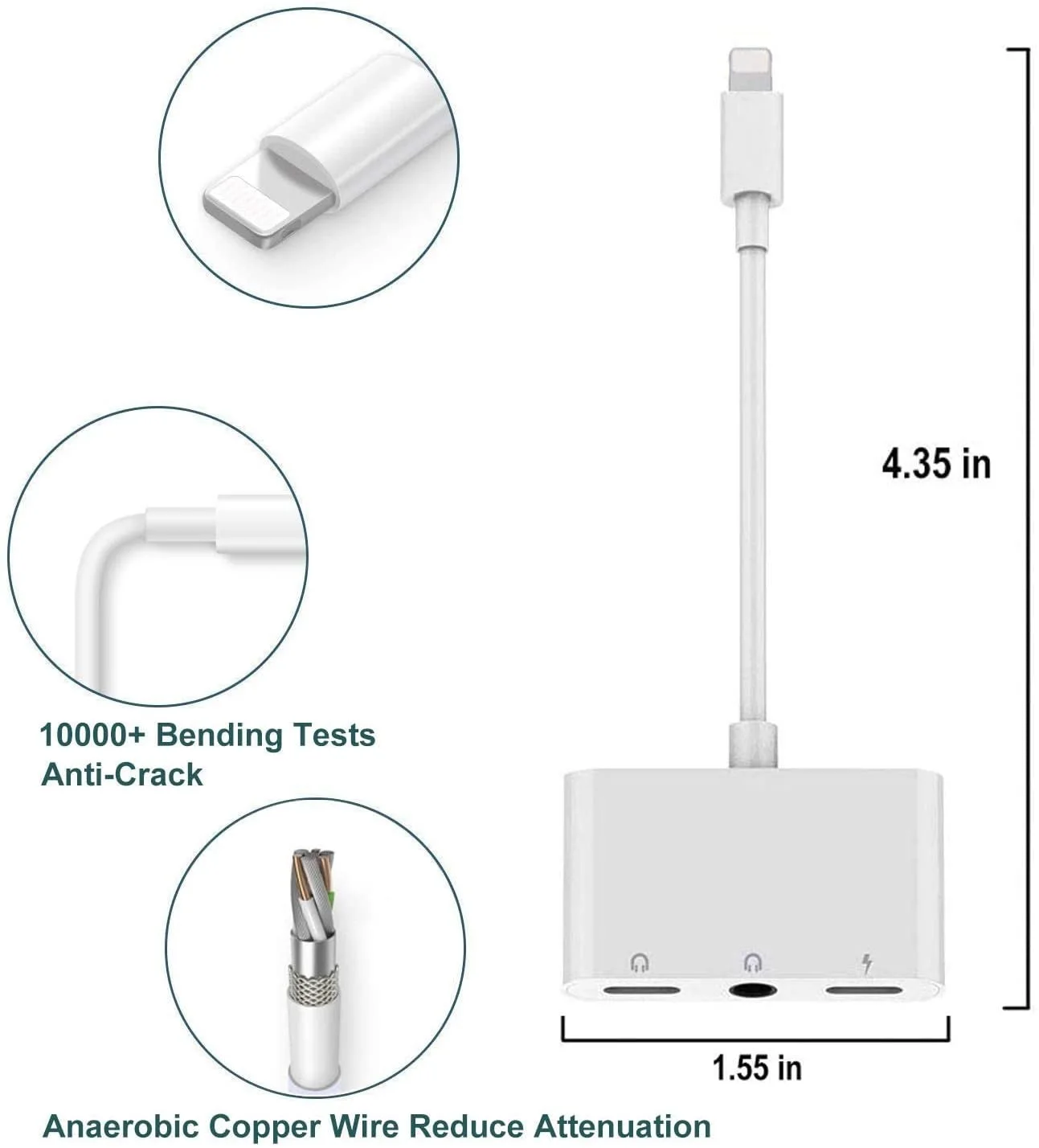 3 in 1Headphone Adapter 3.5mm Jack Headphone Adapter 3 in 1 Earphone and Charging Splitter for iPhone 1211SEXSXRX87 and iPad