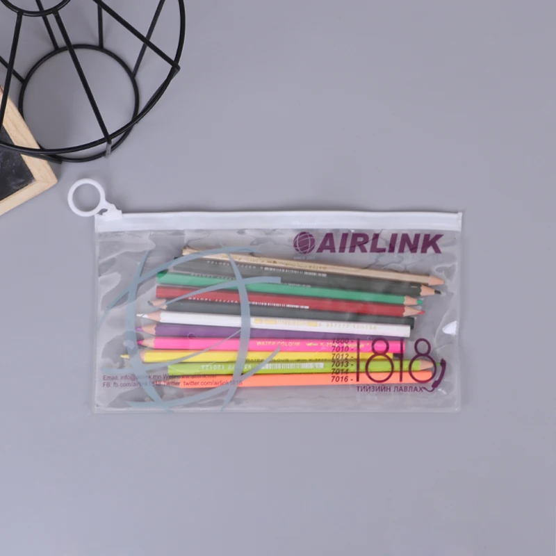 Недорогой прозрачный пенал для ручек, стационарный мешок, ПВХ прозрачный пенал на молнии с держателем для карт