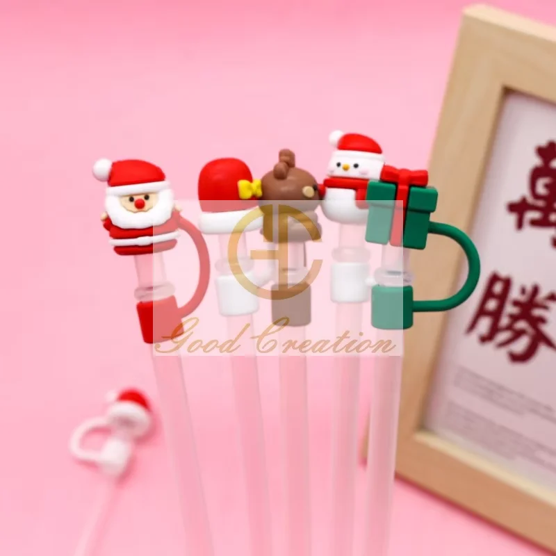 10mm Silicone Drinking Character Christmas Straw Tips Covers Cap Topper Charms Bulk for Tumbler Cup Wholesale