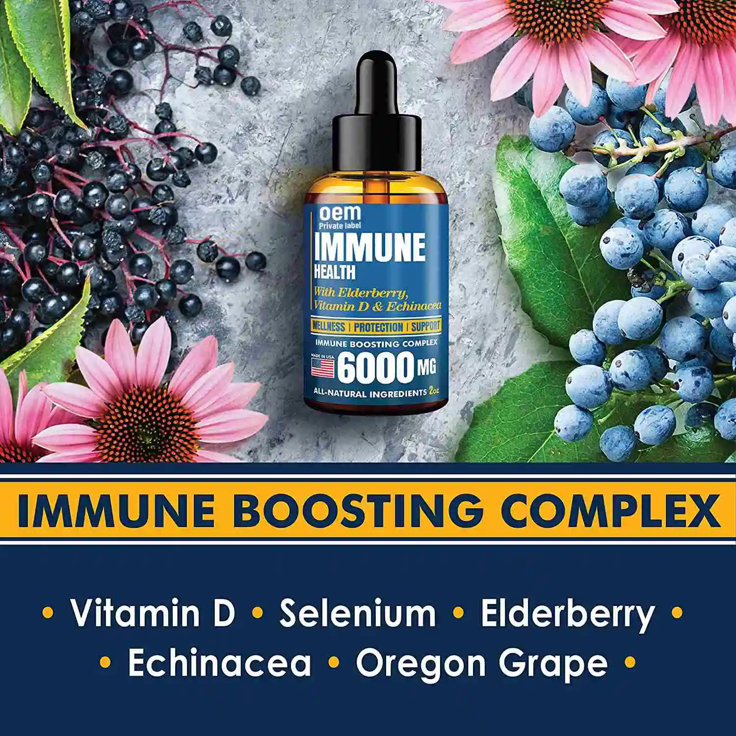 Immune Booster Supplements Elderberry Zinc Vitamin 6-in-1 Liquid Multivitamin Supplement Vitamin D3 and Vitamin C Immunity Drops