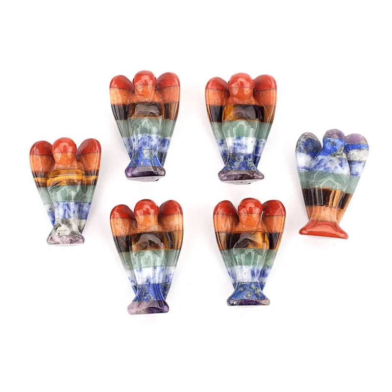 Pocket Stone Healing Craft Angel Statue Carved Natural Stone Crystal Guardian Angel Figurine Chakra Angel Ornaments