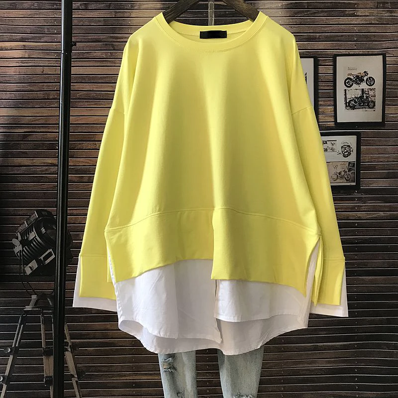 Футболка из хлопка с длинными рукавами для беременных, средняя длина, Корейская версия, свободный размер, для женщин, 100% хлопок, круглый вырез, однотонный топ