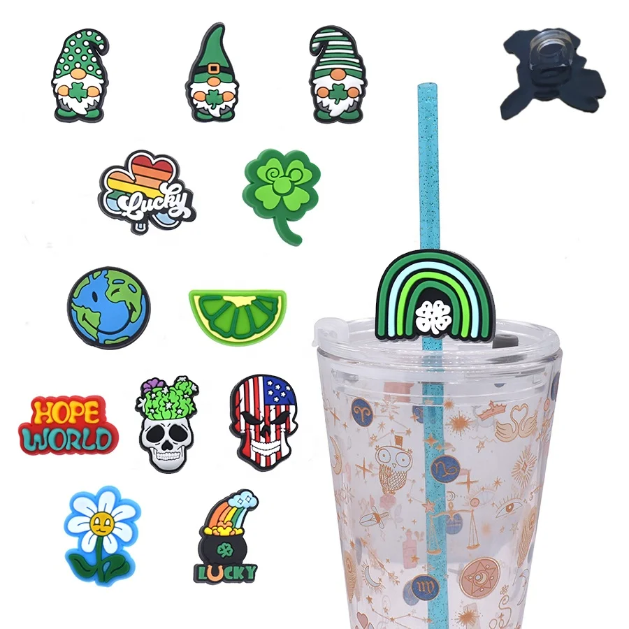 Cartoon Cute Lucky Styled 8mm Reusable Sippy Cup Lid With Silicone PVC Straw For Drinking Differentiated Decorative Cup