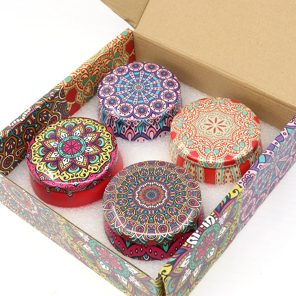 Portable Eco-friendly printed round metal travel tin soy candles with customized box