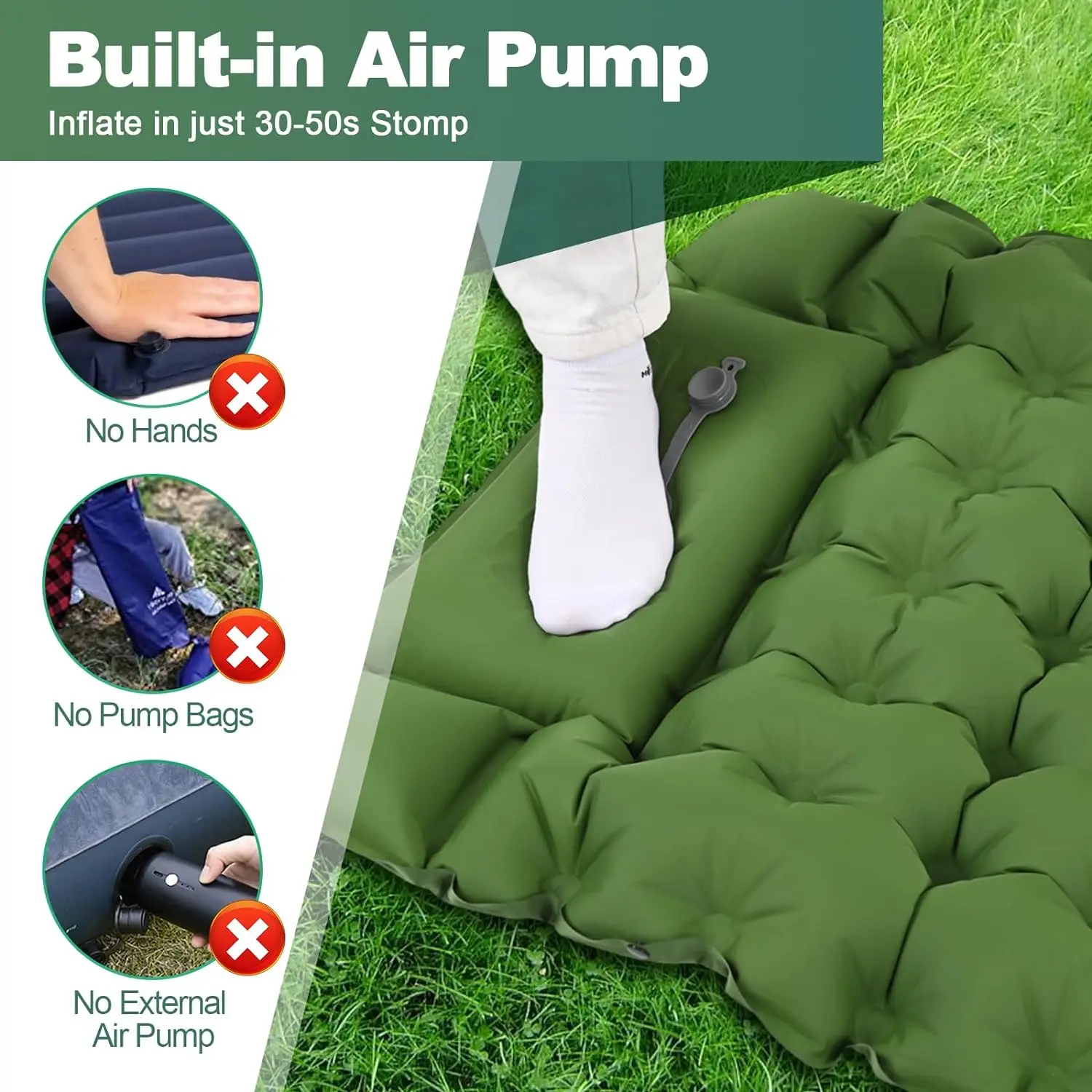 Outdoor Adventure Camping Sleeping Pad Mat with Built in Pump Self Inflating Mattress Folding Picnic Inflatable Air Mattress Bed