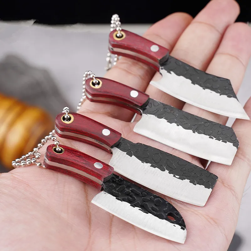 Creative New Mini Chef Knife Wood With Leather Sheath Tiny Knife Portable Key Chain Pendant Express Cutter Knife