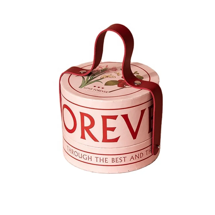 Round square gift box hand gift box birthday lipstick ceremonial packaging with handle For Baby Gift Box