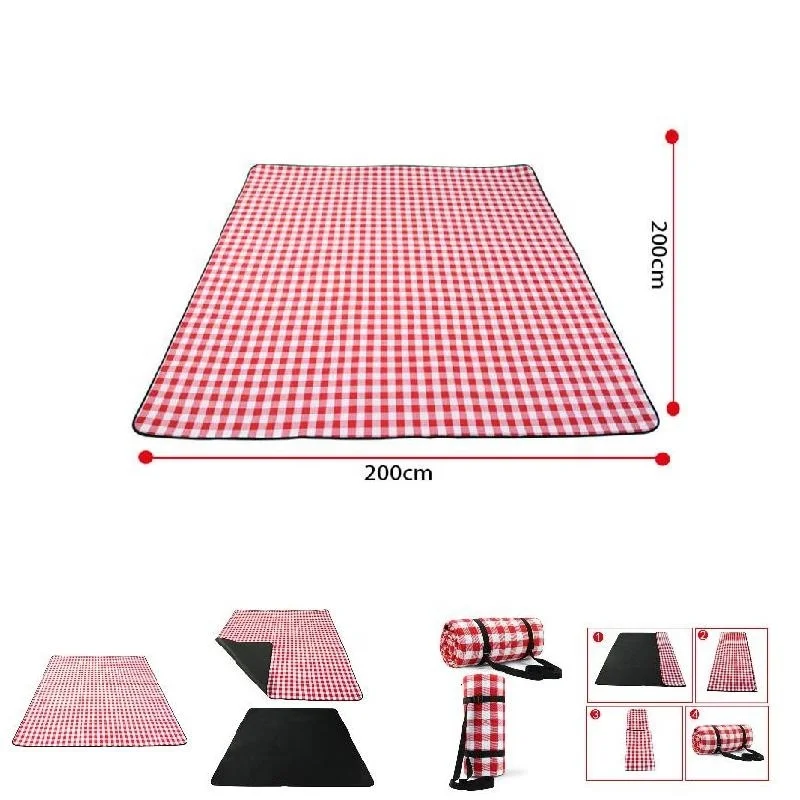 Sample Available Red White Plaid Outdoor Foldable Waterproof Picnic Mat Thicken Soft Portable Camping Travel Beach Blanket