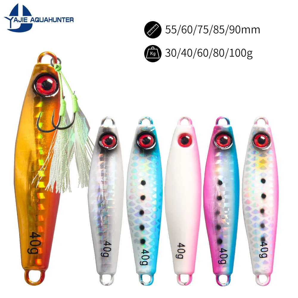 30g 40g 60g 80g 100g  glow metal casting jig lure with BKK assist hook