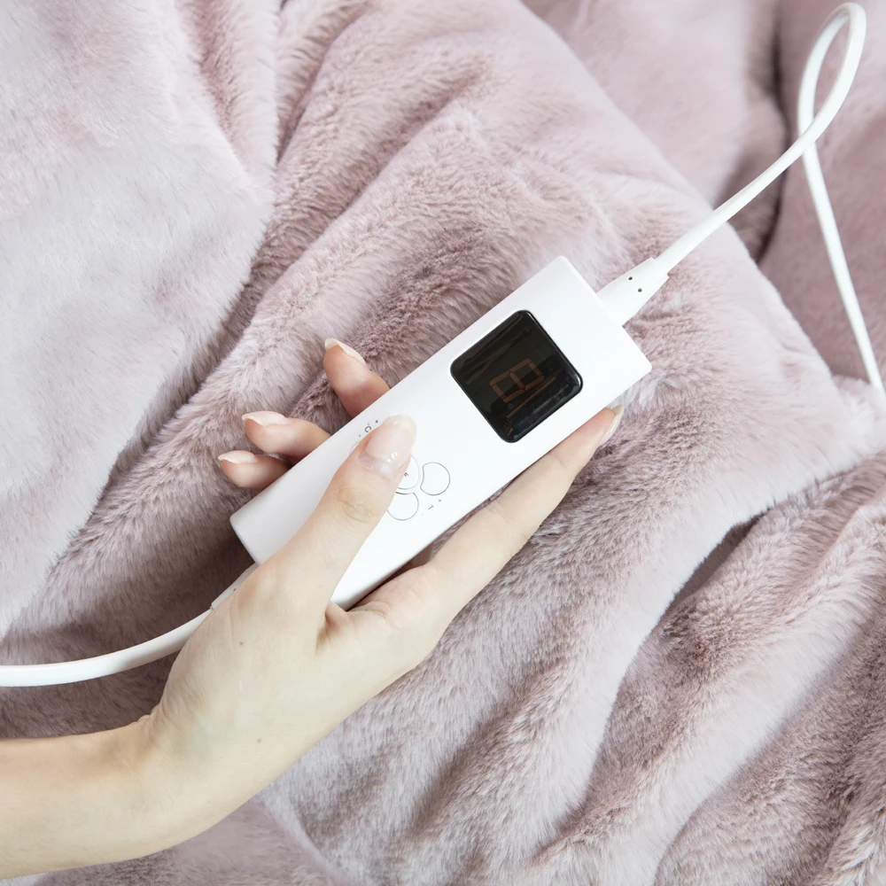 2023 hot sell cozy flannel 6 heating setting  160*130cm electric heating throw/electric over blanket  with CE certificate