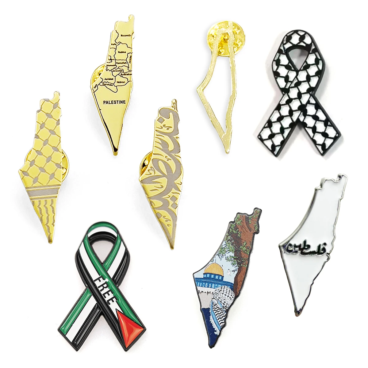 Ready in Stock Watermelon design Wholesale  Palestine Map Ribbon Butterfly badge pin 3M sticker Magnet