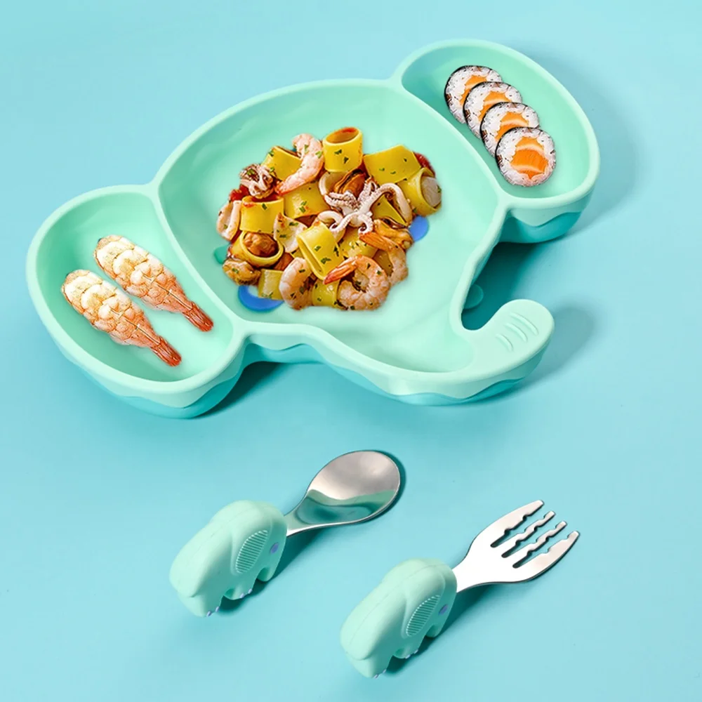 2021 Hot Sales  Cartoon Shape BPA Free silicone tableware 5-pcs set  for children