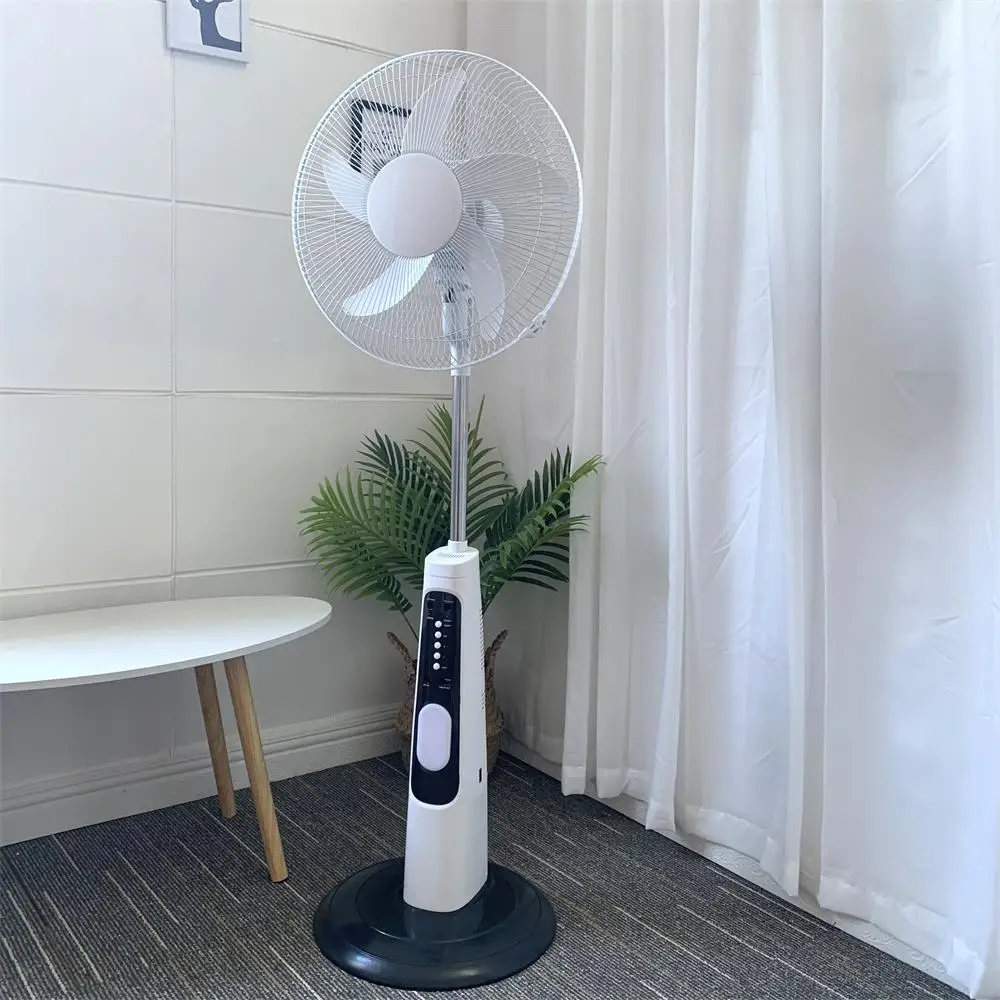 16 inches AC 110-240V solar standing fan rechargeable tower fan with solar panel and led bulb with remote control