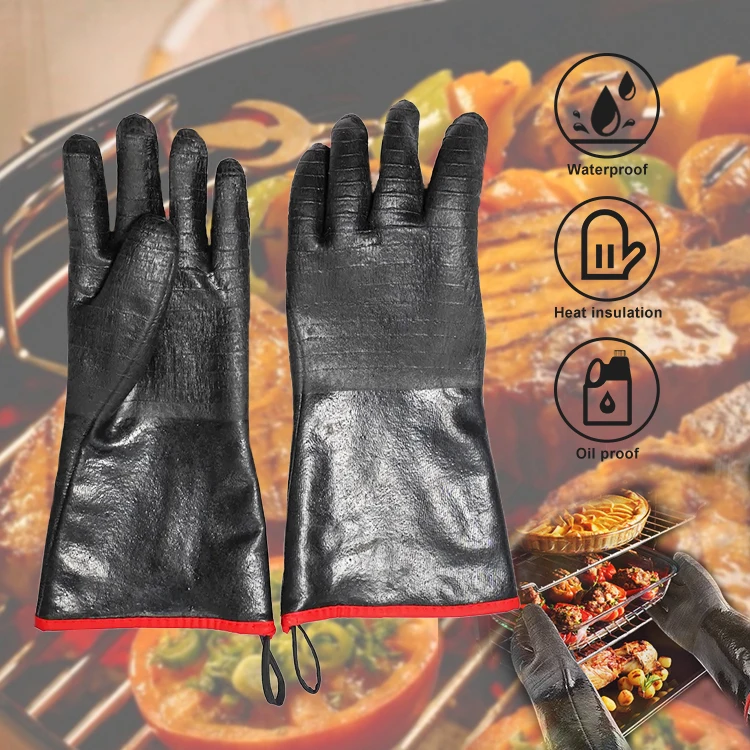 Black 932 degree Heat Resistant Waterproof Oil Resistant Neoprene Barbecue Insulation Bbq Oven Work Protective Long Gloves