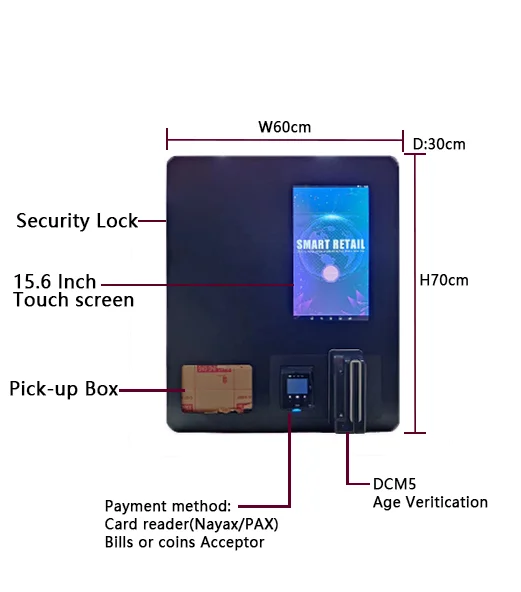 Mini Wall Mounted Cigarettes Tobacco Vending Machine Touch Screen EXW Price Cashless Payment & Age Verification SDK Function