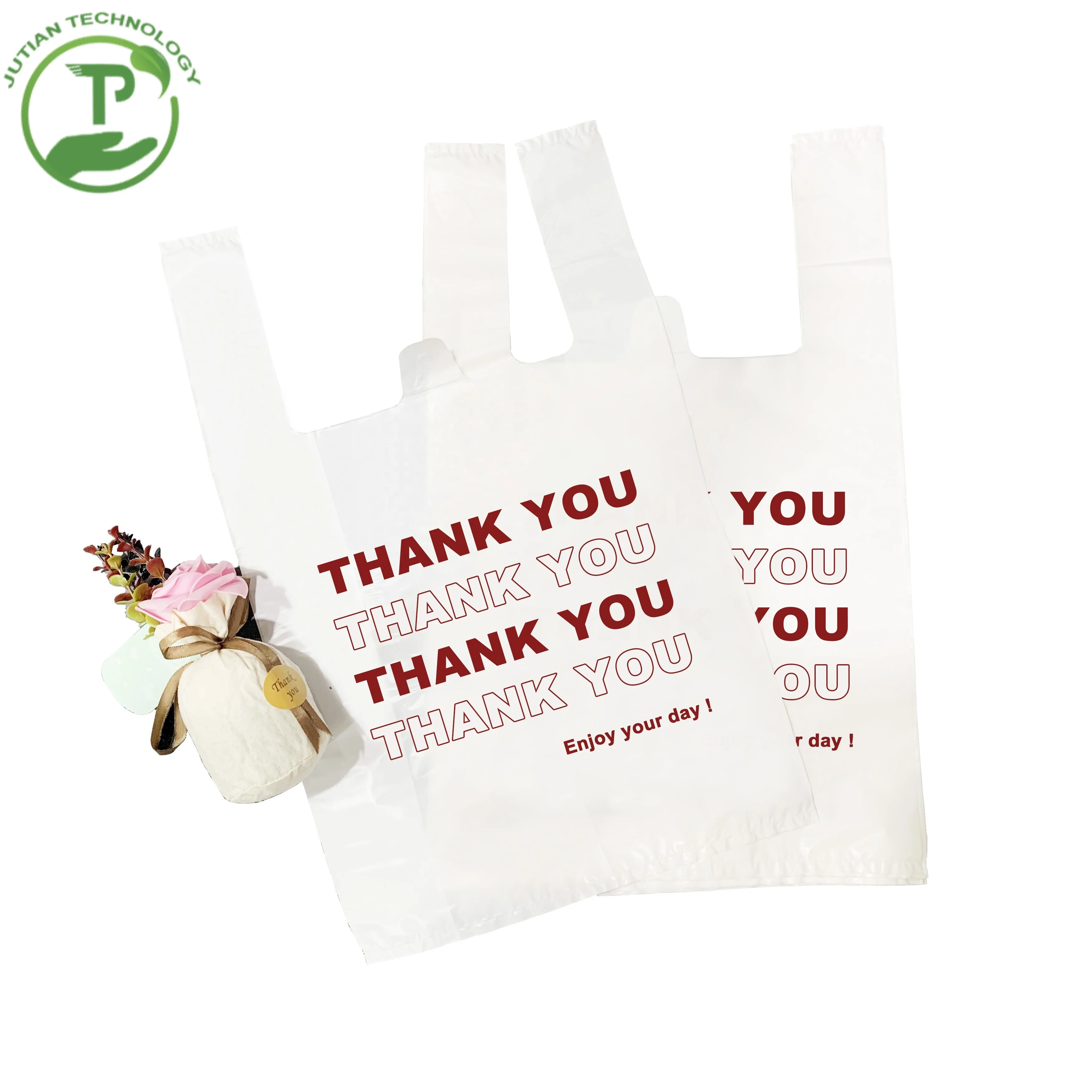 Clear thankyou plastic bag food takeaway bags for catering restaurant packaging