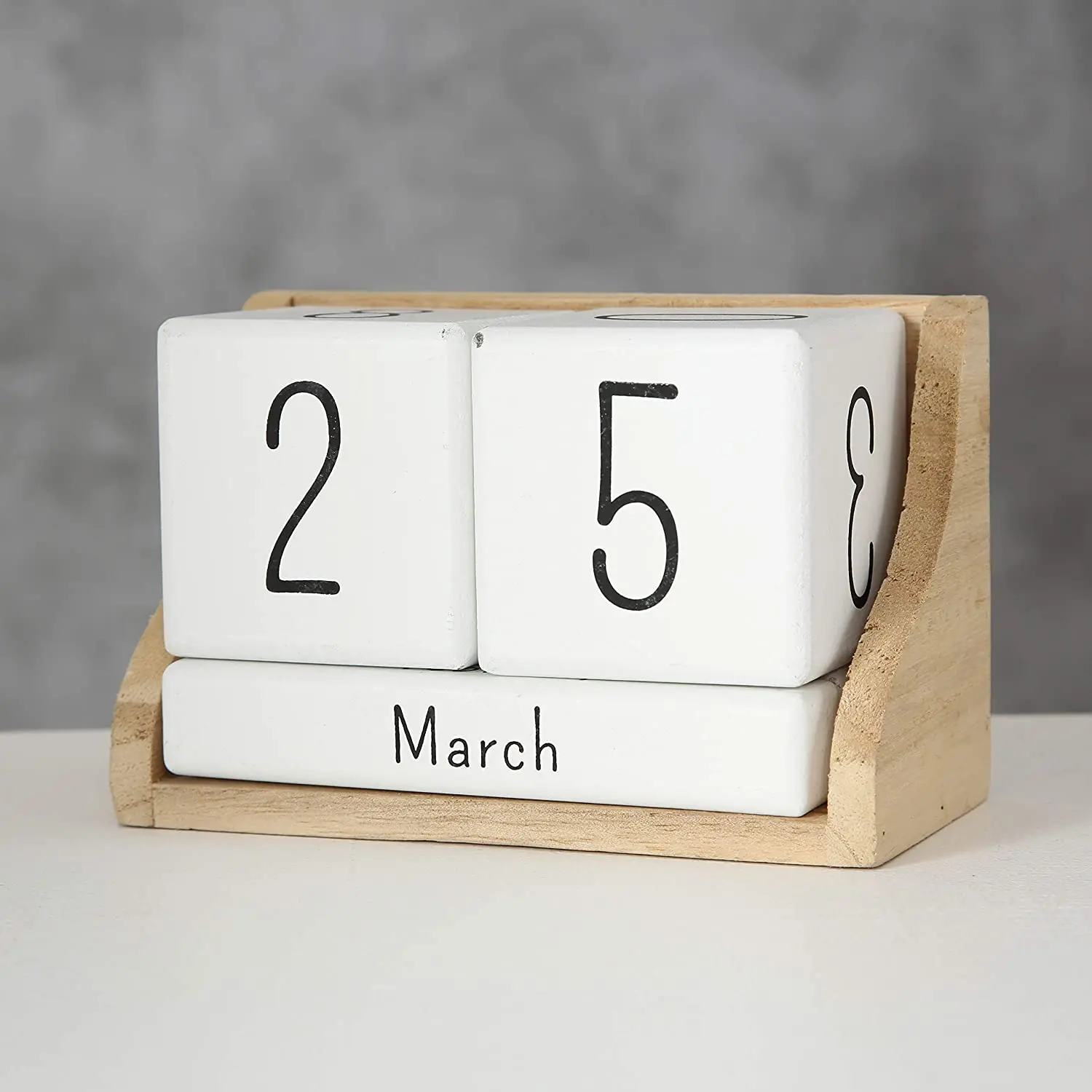 
The Rustic Perpetual Block Calendar, Desktop Accessory, Wood, White and Natural, 5 1/2 L x 2 3/4 W x 3 1/2 H Inches 