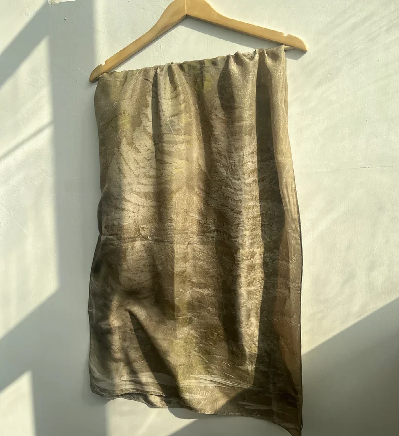 New Arrival Premium Eco Printed Ferns & Rose Pure Silk Scarf with Unique Leaf Patterns Sustainable Casual Wear for Women