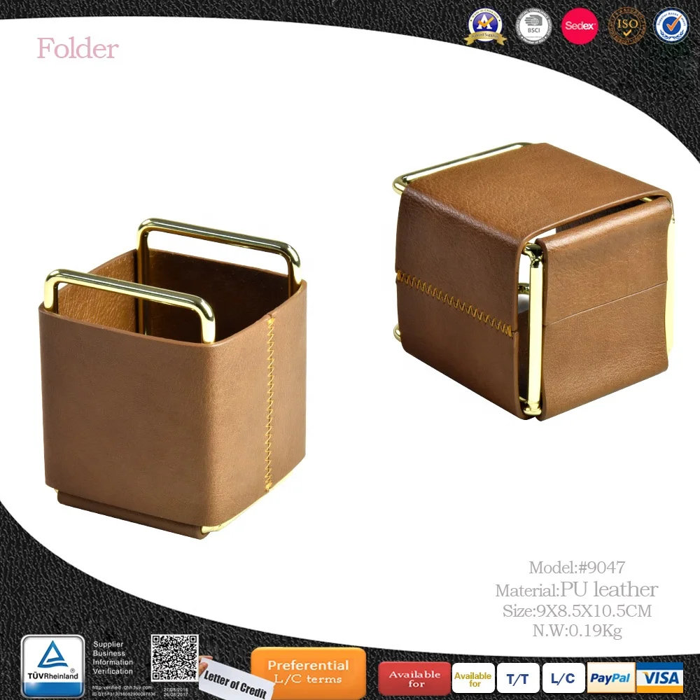 New Design Hot Selling Modern Office Home Desktop Leather Pen Holder Custom Logo