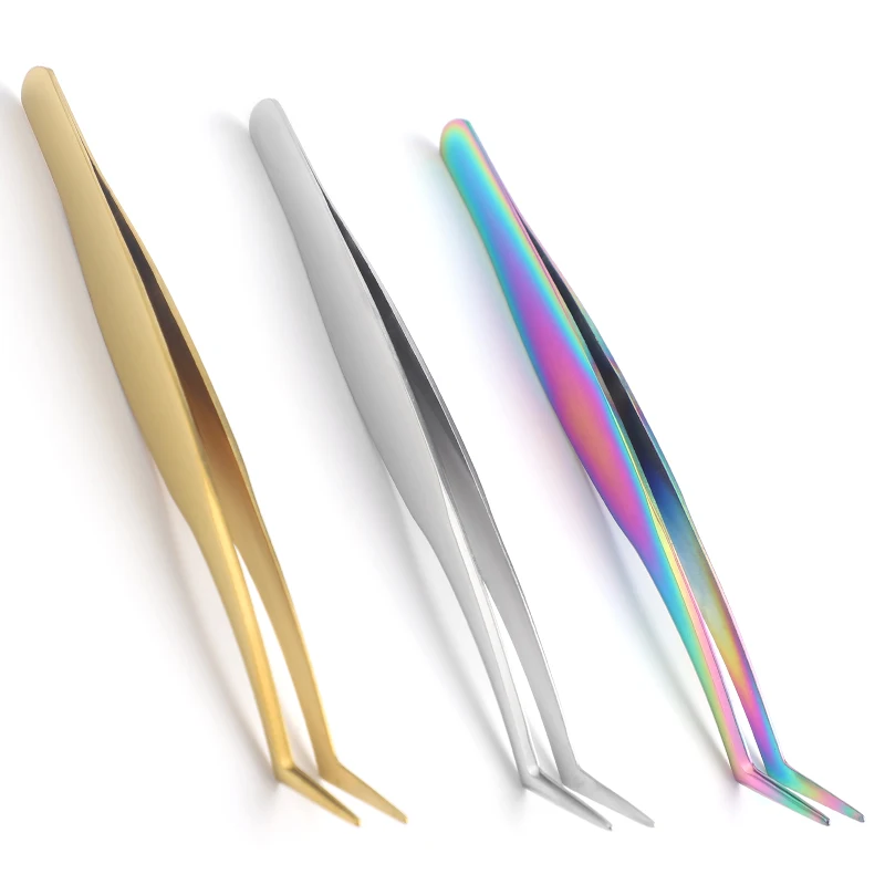 Private Logo Pointed Stainless Eyelash Exenstion Russia Volume Tweezers Eyebrow Tweezer Nippers Colorful Titanium