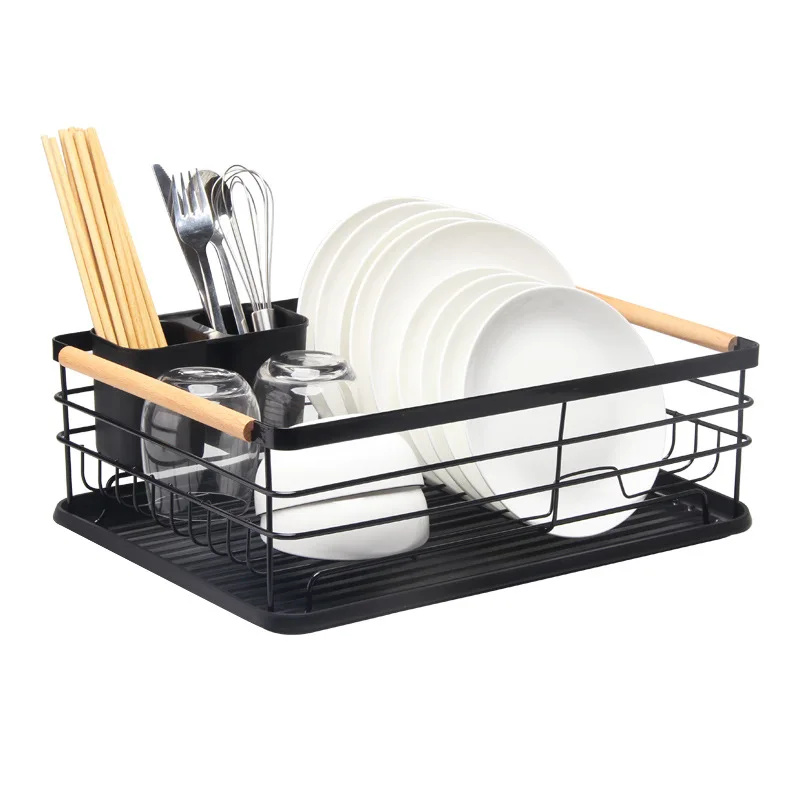 Hot-selling Kitchen Accessories Escurridor De Platos Hollow Design Dish Drainer Rack Metal Storage Rack Tray and Utensil Holder