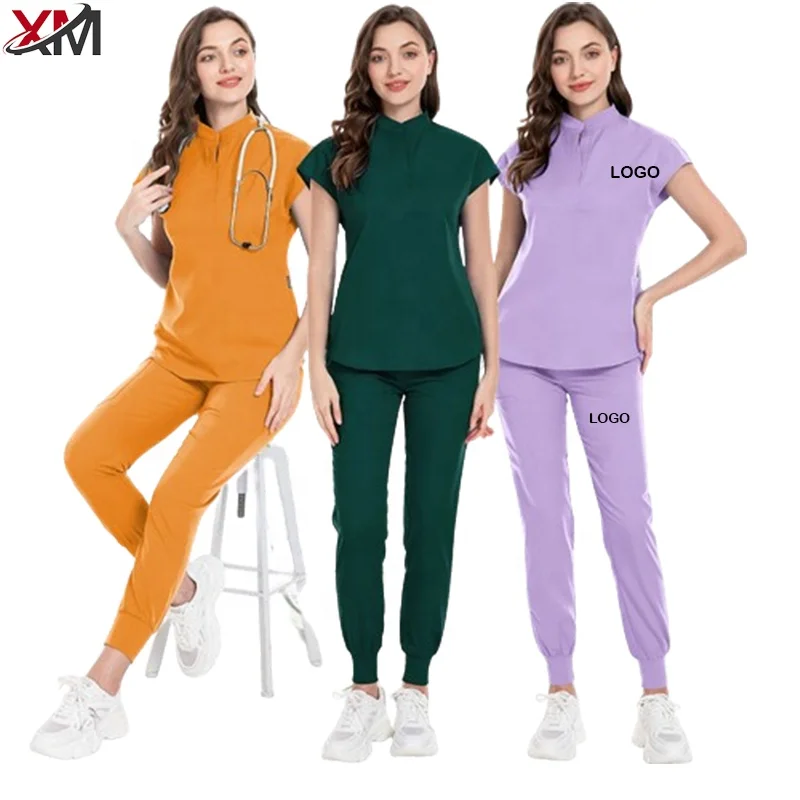 Wholesale High Quality Doctor Stretch Spandex Custom Logo Medical Women And Men Nursing 2 Piece Hospital Scrubs Uniforms Sets