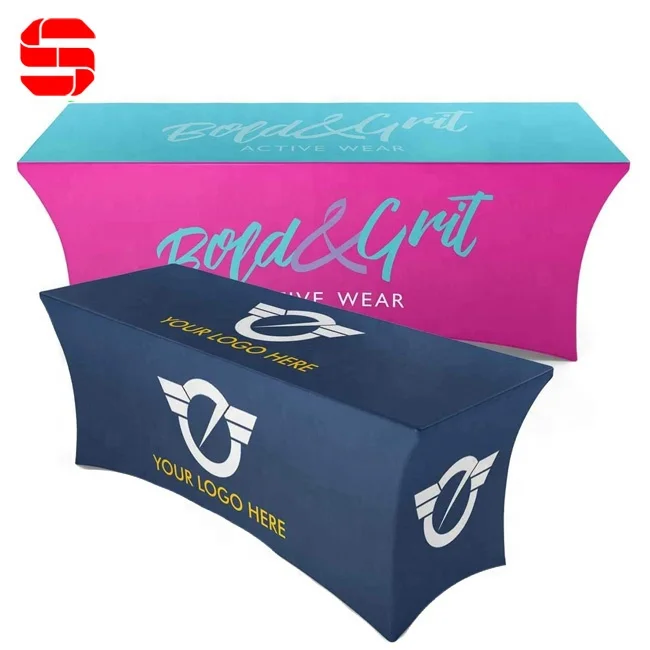 Custom 4 ft 6 ft 8 ft 10 ft Christmas Party Business Fitted Stretch Event Display Table Cloth Throw Covers Trade Show Tablecloth