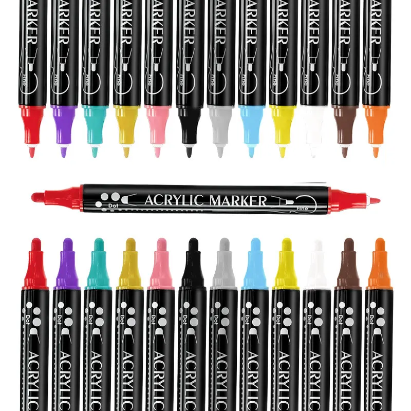 Kids Friendly 36 Color Dual Tip Art Markers Set Cotton Core Waterproof Permanent Acrylic Paint Markers For Painting Graffiti